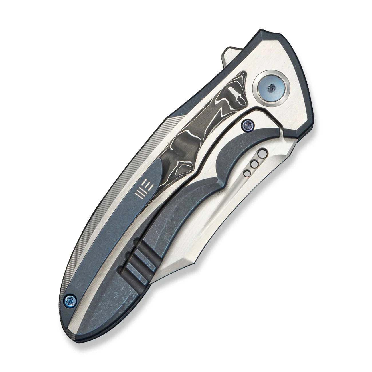 WEKNIFE VARG Flipper Knife Blue & Gray Titanium With Black & White Aluminum Foil Carbon Fiber Inlay (2.96" Hand Rubbed Satin Bohler M390 Blade) WE25074 Sample2 - Image 4