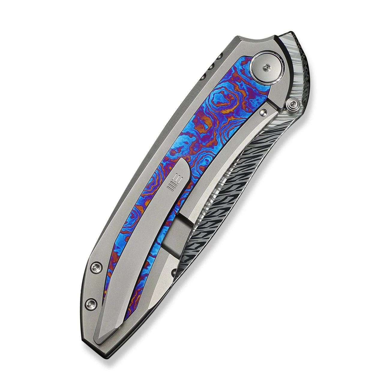 WEKNIFE Winsome Thumb Stud & Front Flipper Knife Titanium & Timascus Handle (3.74" Damasteel Blade) WE23092-DS1 - Image 7