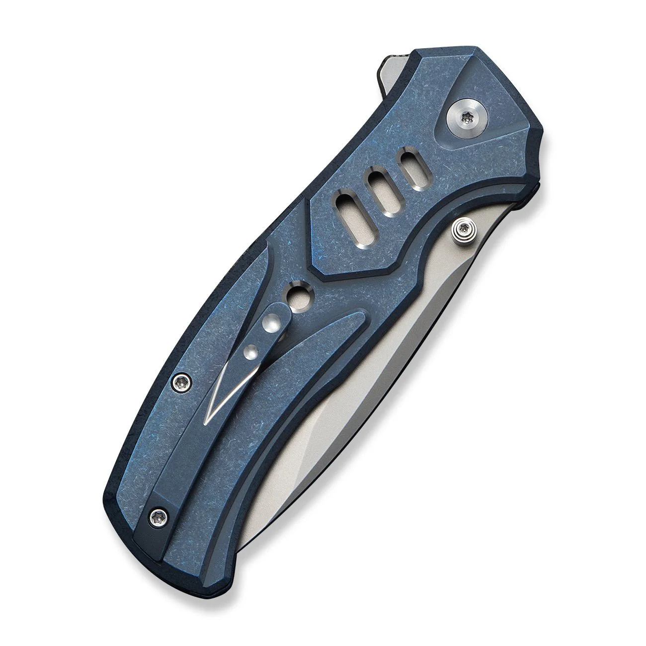 WEKNIFE Zentron Flipper & Thumb Stud & Button Lock Knife Blue Titanium Handle (3.48" Stonewashed Bohler M390 Blade) WE24094-4 - Image 7