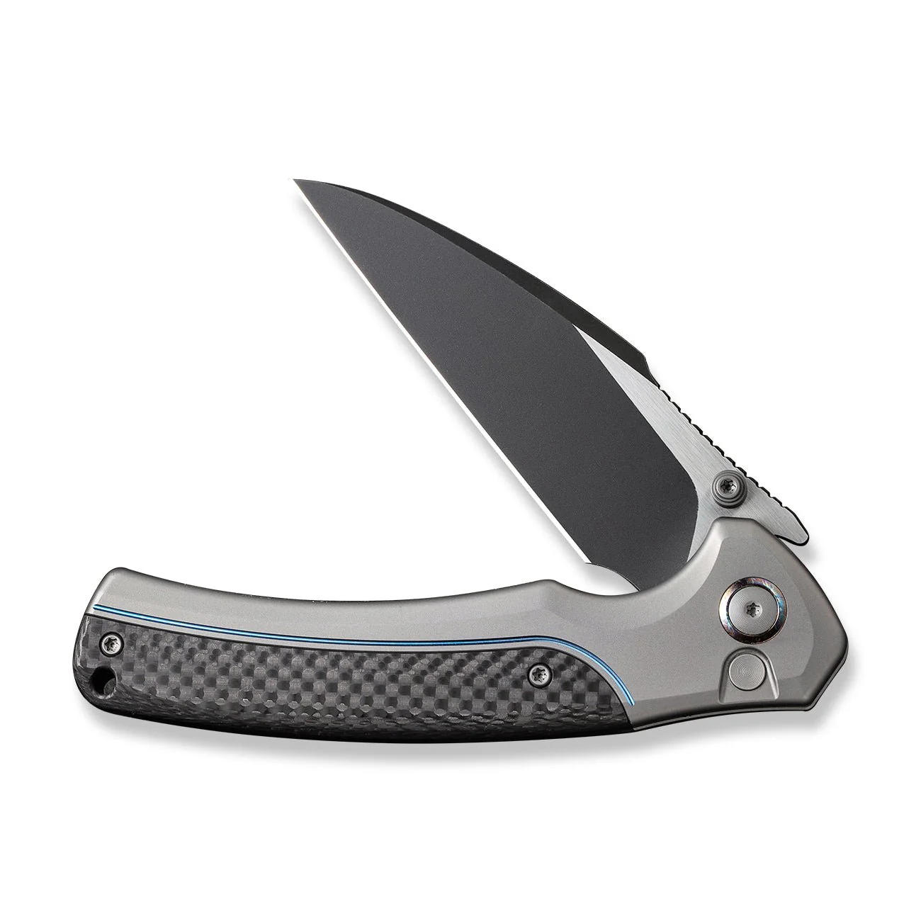 WEKNIFE Ziffius Flipper & Thumb Stud & Button Lock Knife Titanium & Carbon Fiber Handle (3.7" CPM 20CV Blade) WE22024A-1 - Image 5