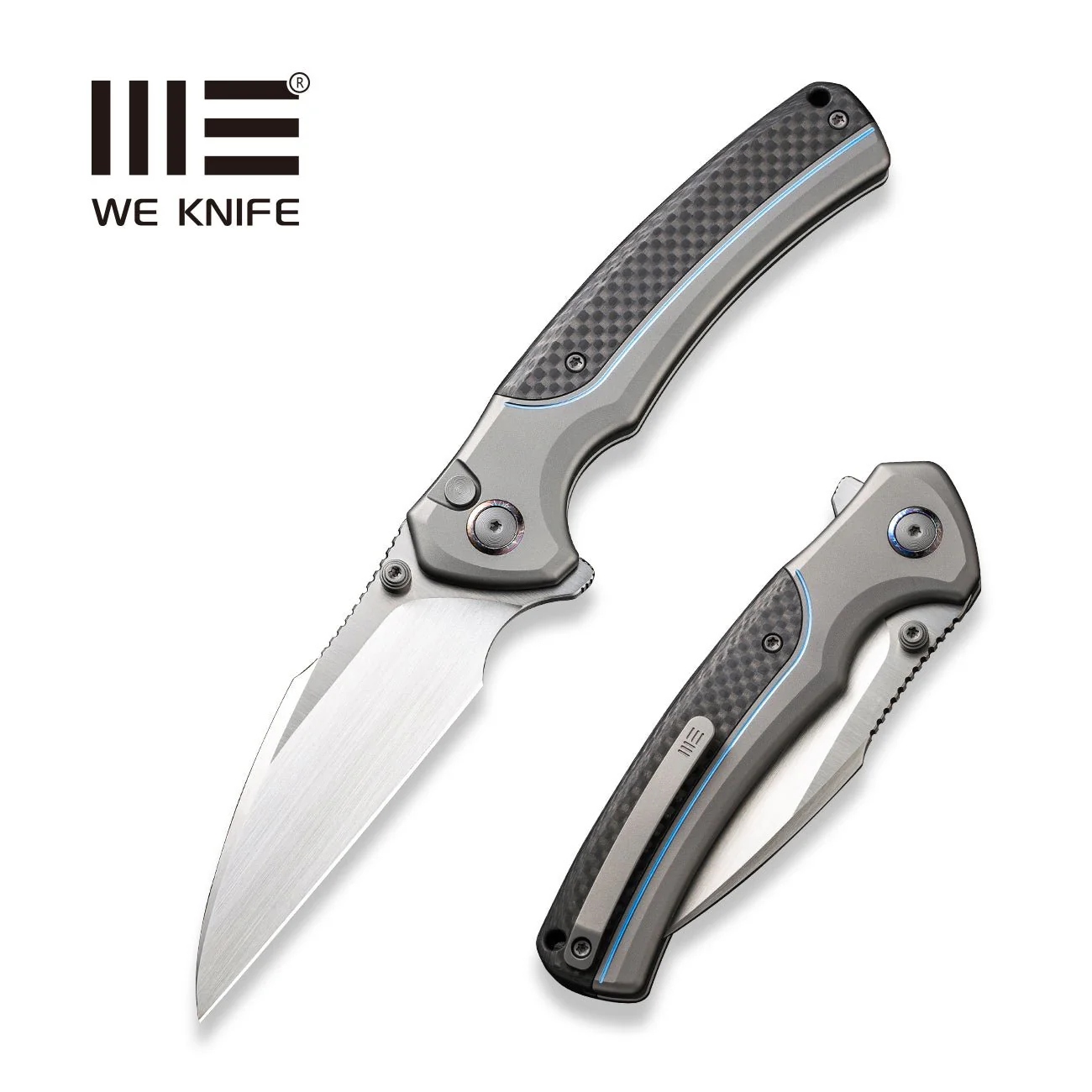 WEKNIFE Ziffius Flipper & Thumb Stud & Button Lock Knife Titanium & Carbon Fiber Handle (3.7" CPM 20CV Blade) WE22024A-2