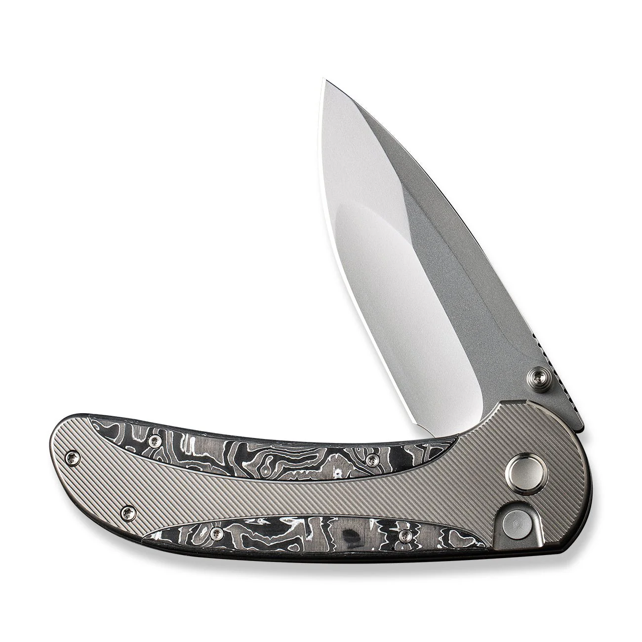 WEKNIFE Zizzit Flipper & Thumb Stud & Button Lock Knife Titanium & Carbon Fiber Handle (3.8" CPM 20CV Blade) WE23031-2 - Image 5