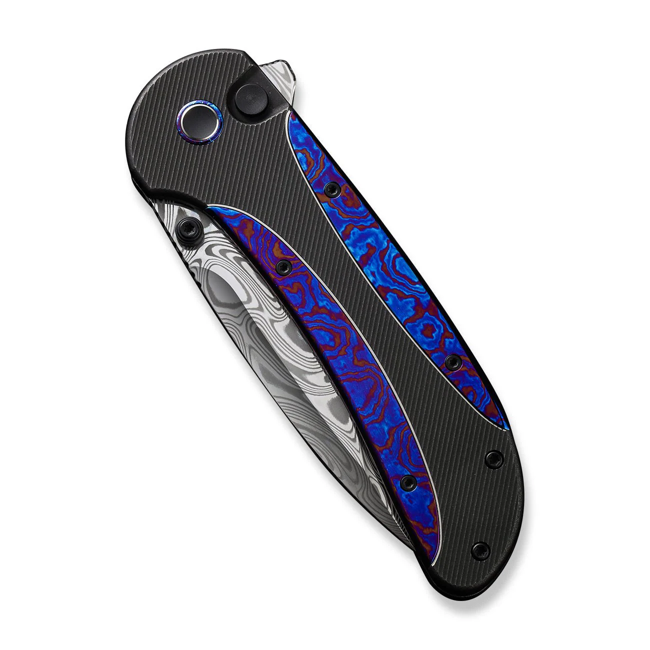 WEKNIFE Zizzit Flipper & Thumb Stud & Button Lock Knife Titanium Handle (3.8" Damasteel Blade) WE23031-DS1 - Image 6