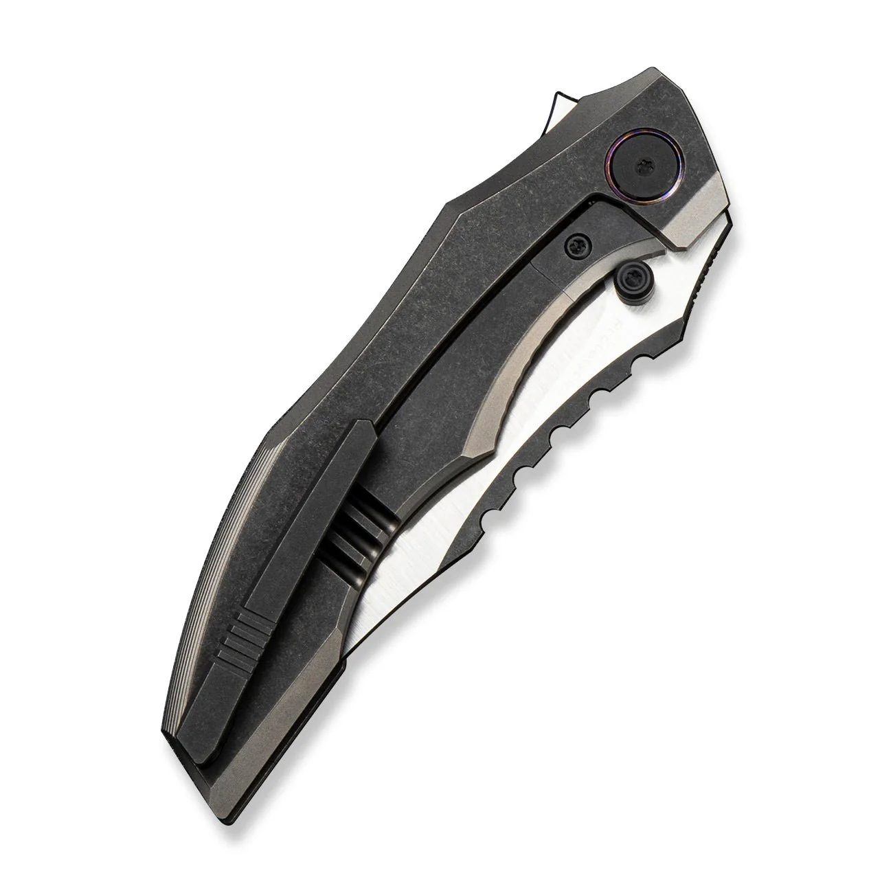 WEKNIFE Zorath Flipper & Thumb Stud Knife Black & Gray Titanium Integral Handle (3.84" Hand Polished Satin Bevel, Black Spine Bohler M390 Blade) WE25003 Sample1 - Image 4